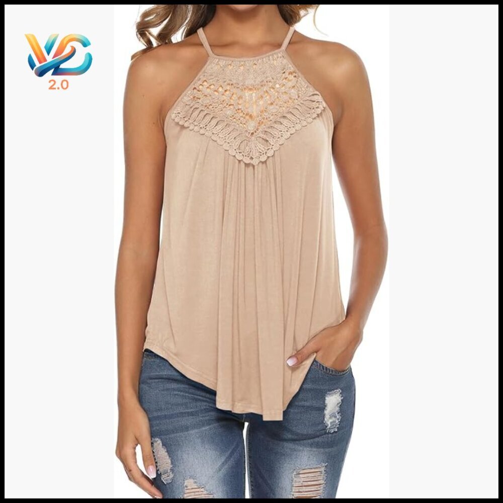 Lace Crochet Halter Tank Top Sleeveless Flowy Summer Boho